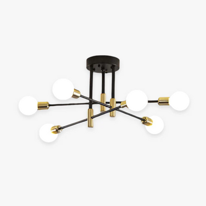 Moderne Deckenleuchte, schwarz-gold, 6-flammig, LED, Wohnzimmerbeleuchtung, stilvoll.