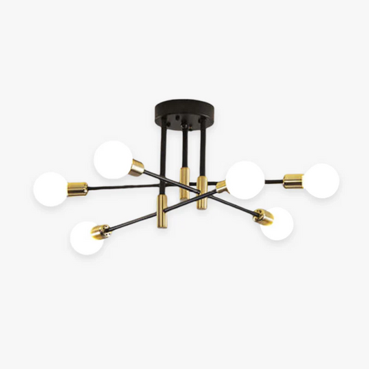 Moderne Deckenleuchte, schwarz-gold, 6-flammig, LED, Wohnzimmerbeleuchtung, stilvoll.