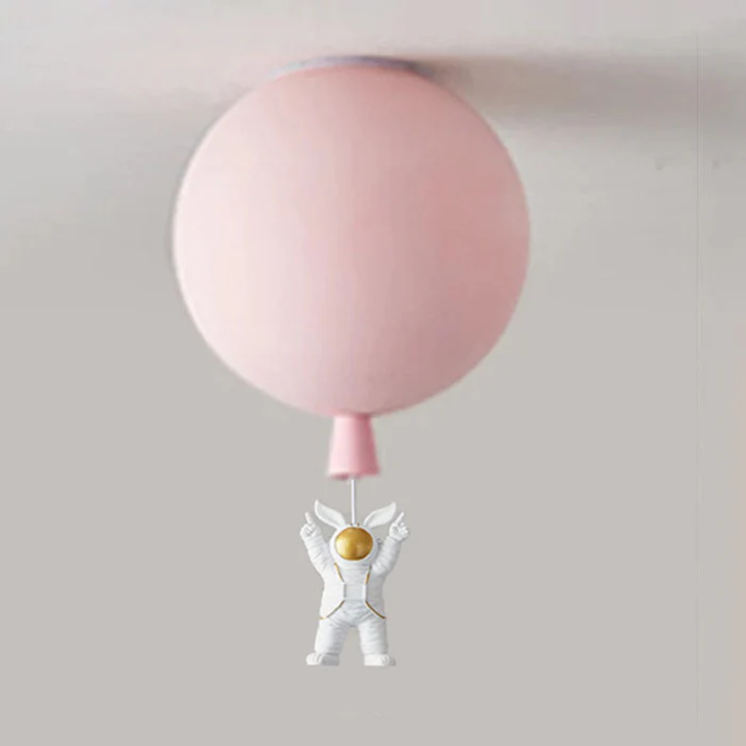 Rosa Deckenlampe mit Astronauten-Anhänger, modernes Design, Kinderzimmer-Dekoration.