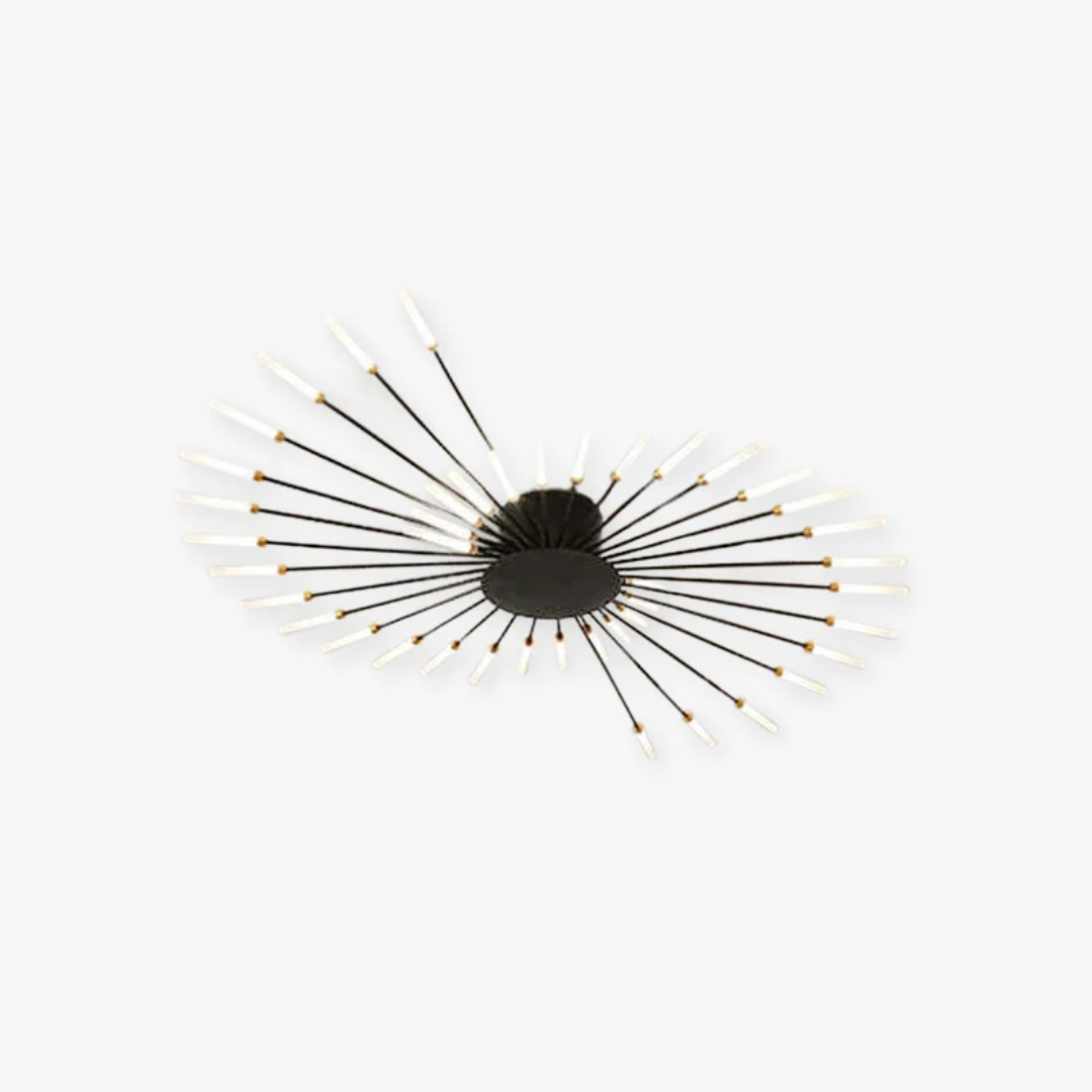 Moderne schwarze Deckenleuchte mit strahlenförmigem Design und LED-Lampen, zeitgenössische Beleuchtung.