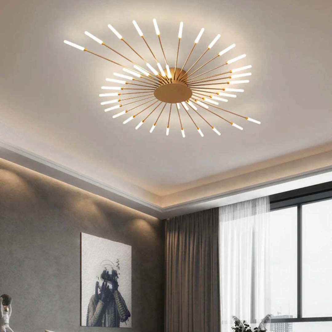 Moderne LED-Deckenleuchte, goldfarben, sternförmiges Design, Wohnzimmerbeleuchtung.