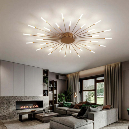 Moderne LED-Deckenleuchte, goldfarben, Wohnzimmer, stilvolles Design, energiesparend.