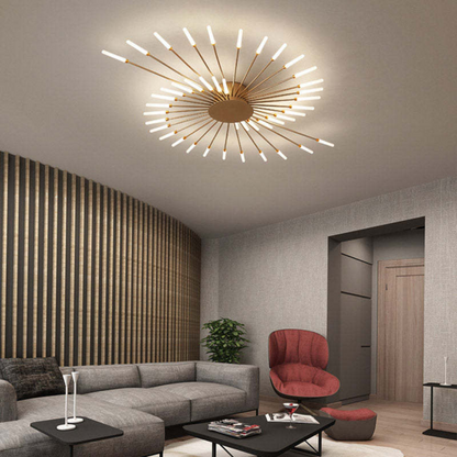 Moderne LED-Deckenleuchte, goldfarben, spiralförmig, Wohnzimmer, stilvolles Design.
