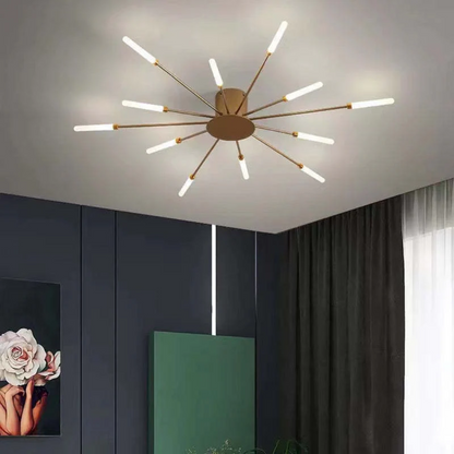 Moderne Deckenleuchte, goldfarben, mit LED-Lampen, minimalistisches Design, Wohnzimmerbeleuchtung.