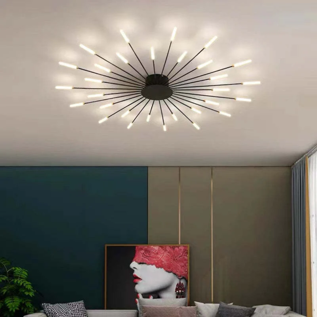 Moderne LED-Deckenleuchte, schwarz, sternförmig, Wohnzimmerbeleuchtung, energiesparend.