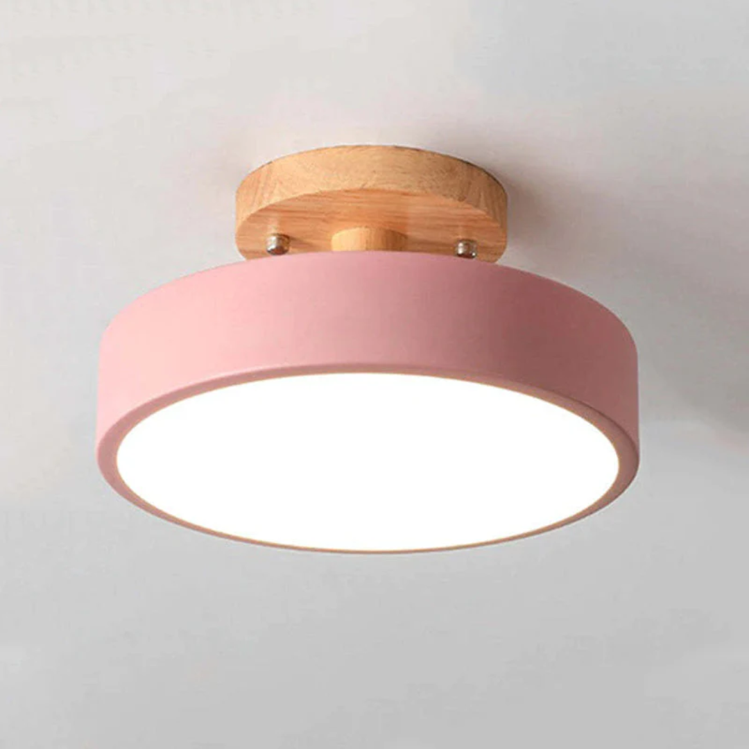 Rosa Deckenleuchte aus Holz, modernes Design, LED, energiesparend, für Wohnzimmer.