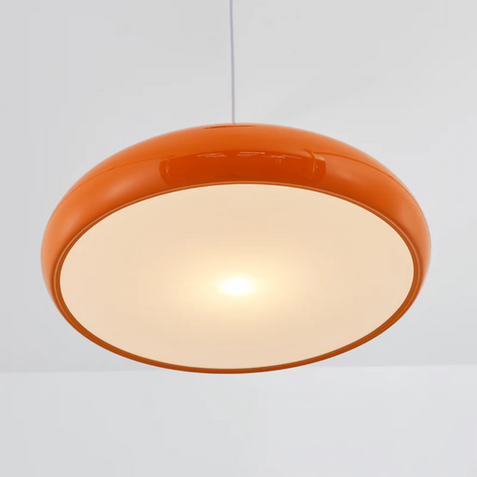 Orangefarbene Deckenleuchte, rund, modern, LED, Wohnzimmerbeleuchtung, energiesparend.
