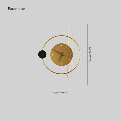 Goldene Wanduhr modern, geometrisches Design, 57cm, Metall, stilvolle Dekoration, Wohnzimmeruhr