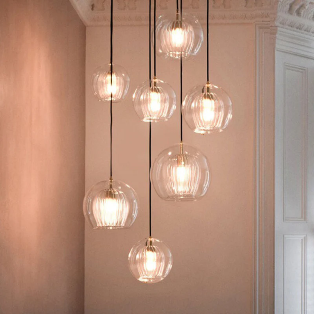 Hängelampe aus Glas, modern, transparent, Wohnzimmerbeleuchtung, mehrflammig, elegantes Design