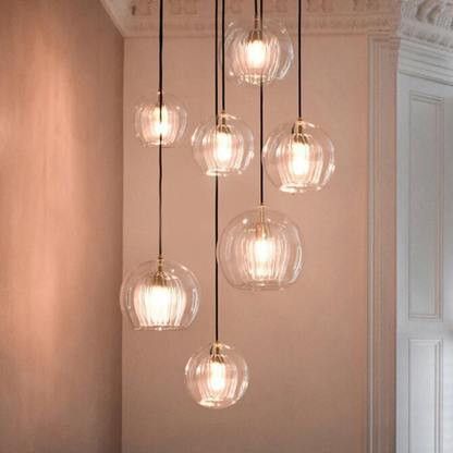 Hängelampe aus Glas, modern, transparent, Wohnzimmerbeleuchtung, mehrflammig, elegantes Design