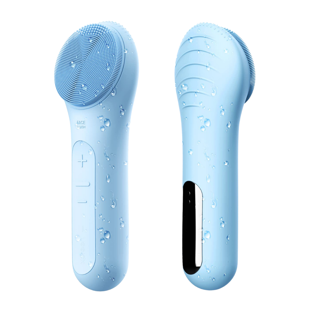 Blaue elektrische Gesichtsreinigungsbürste, wasserdicht, Silikon, Hautpflegegerät.