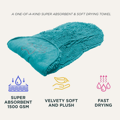 Türkises, superabsorbierendes Mikrofaser-Handtuch für Haustiere, 1500 GSM, schnell trocknend.