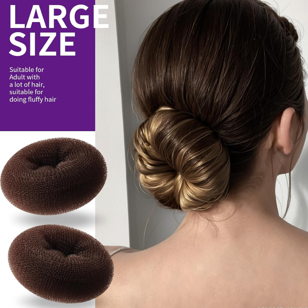 Großer brauner Haardonut für voluminöse Frisuren, ideal für dickes Haar, Damenfrisur Zubehör.
