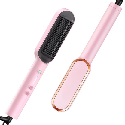 Rosa Haarglätter Bürste, kabellos, LED-Anzeige, Keramikborsten, Haarstyling-Tool.