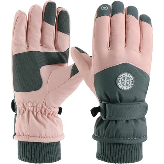 Rosa und graue Winterhandschuhe, wasserdicht, isoliert, für Damen, Outdoor-Aktivitäten.