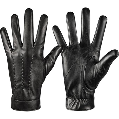 Schwarze Lederhandschuhe für Herren, elegant, warm, Wintermode, hochwertiges Accessoire.
