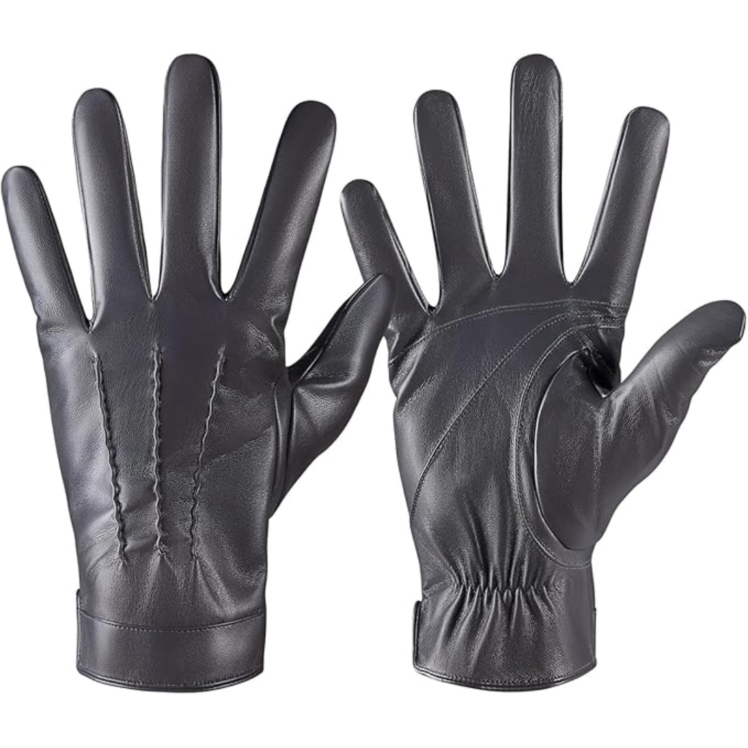 Schwarze Lederhandschuhe für Herren, elegant, warm, Wintermode, Touchscreen-kompatibel.