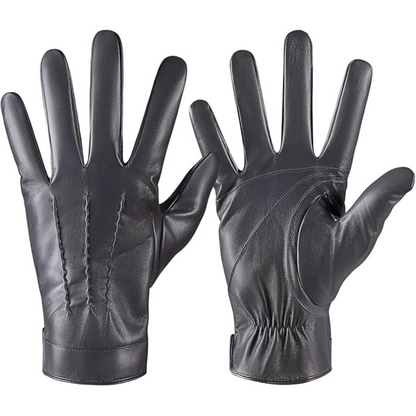 Schwarze Lederhandschuhe für Herren, elegant, warm, Wintermode, Touchscreen-kompatibel.
