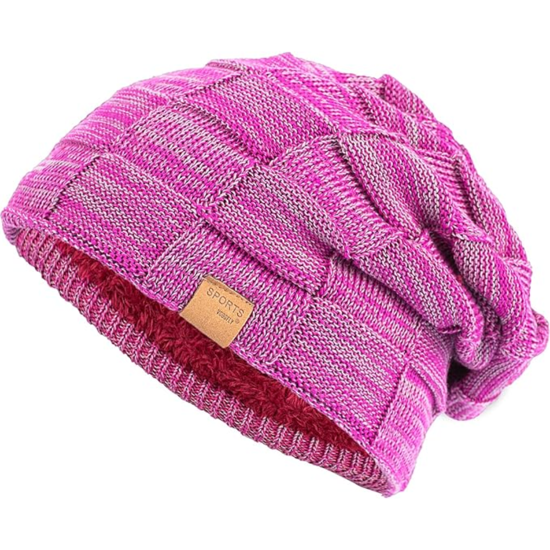 Rosa Strickmütze für Damen, Wintermode, warm, modisch, Freizeitkleidung, Accessoire.