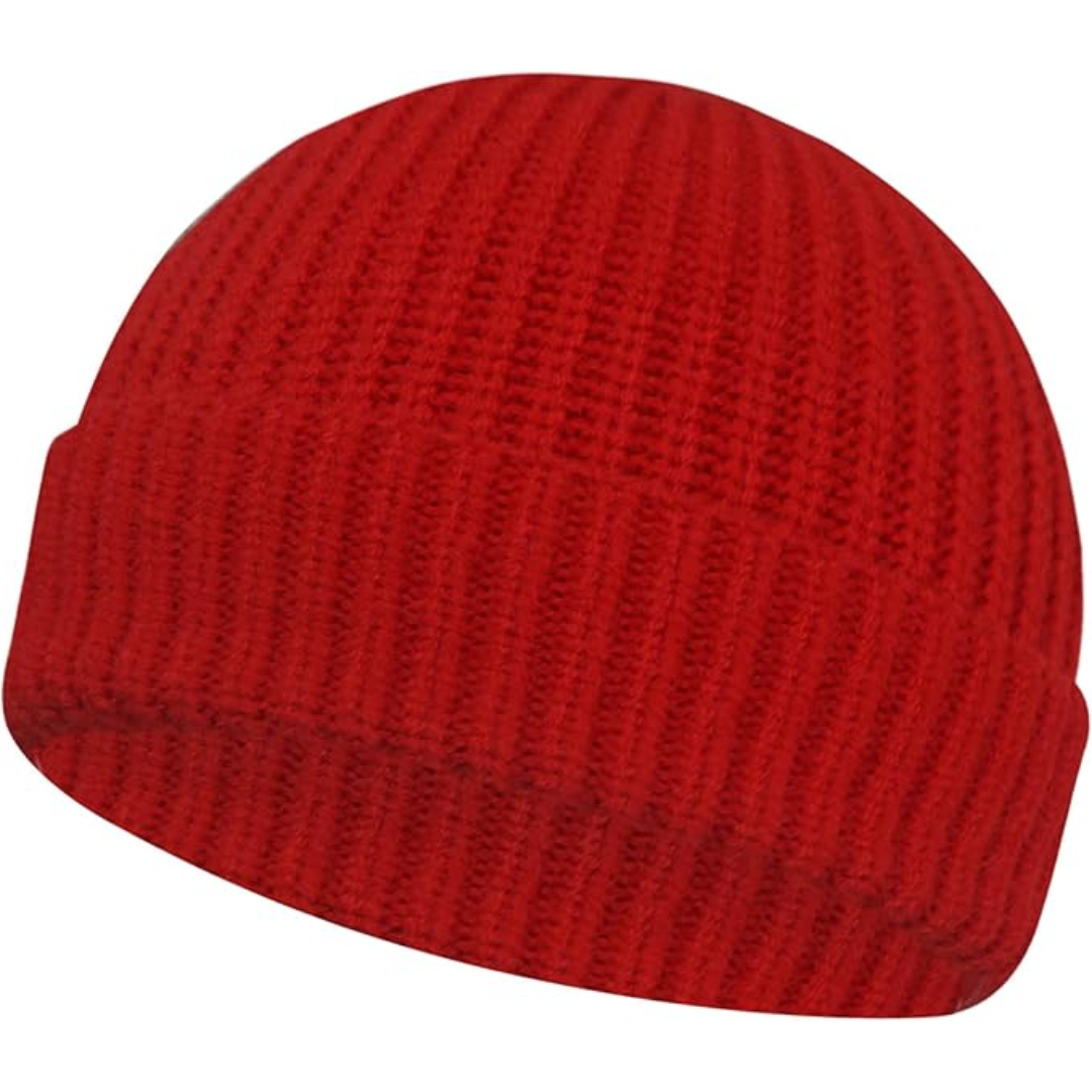 Rote Strickmütze aus Wolle, Winteraccessoire, warme Kopfbedeckung, modisch und bequem.