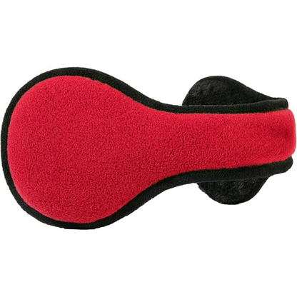 Rote Fleece-Ohrenschützer, warm, wintertauglich, schwarz umrandet, Unisex-Design.