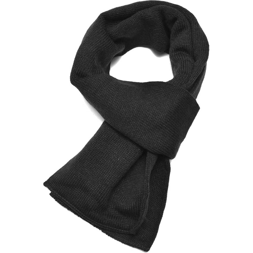 Schwarzer Strickschal aus Wolle, warm und stilvoll, ideal für Herbst und Wintermode.