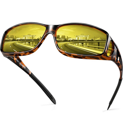 Braune Nachtsichtbrille mit gelben Gläsern, polarisiert, für Autofahren und Outdoor-Aktivitäten.