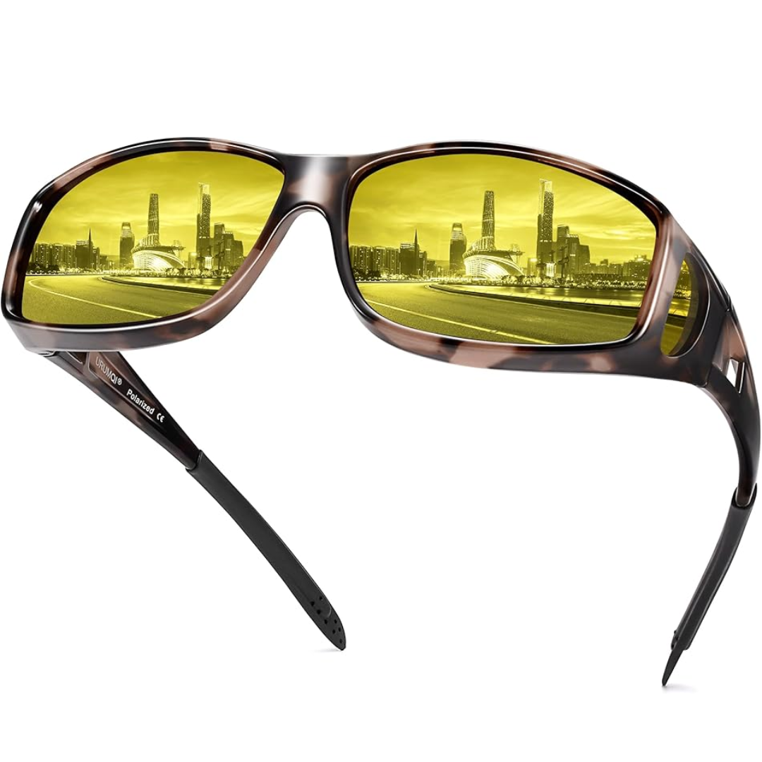 Braune Nachtsichtbrille mit gelben Gläsern, polarisiert, für Autofahren und Outdoor-Aktivitäten.