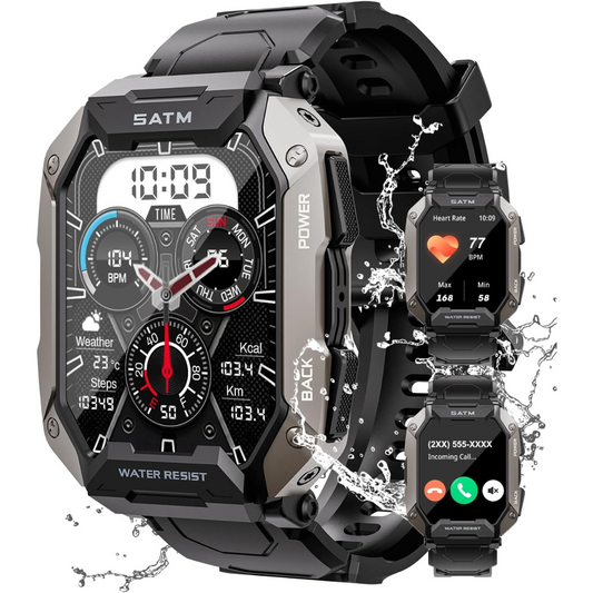 Wasserdichte Smartwatch, schwarz, Edelstahl, Fitness-Tracker, Herzfrequenz, Anrufbenachrichtigung