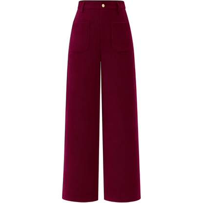 Bordeauxrote Cordhose Damen, weites Bein, hohe Taille, modisch, Herbstmode, bequem.