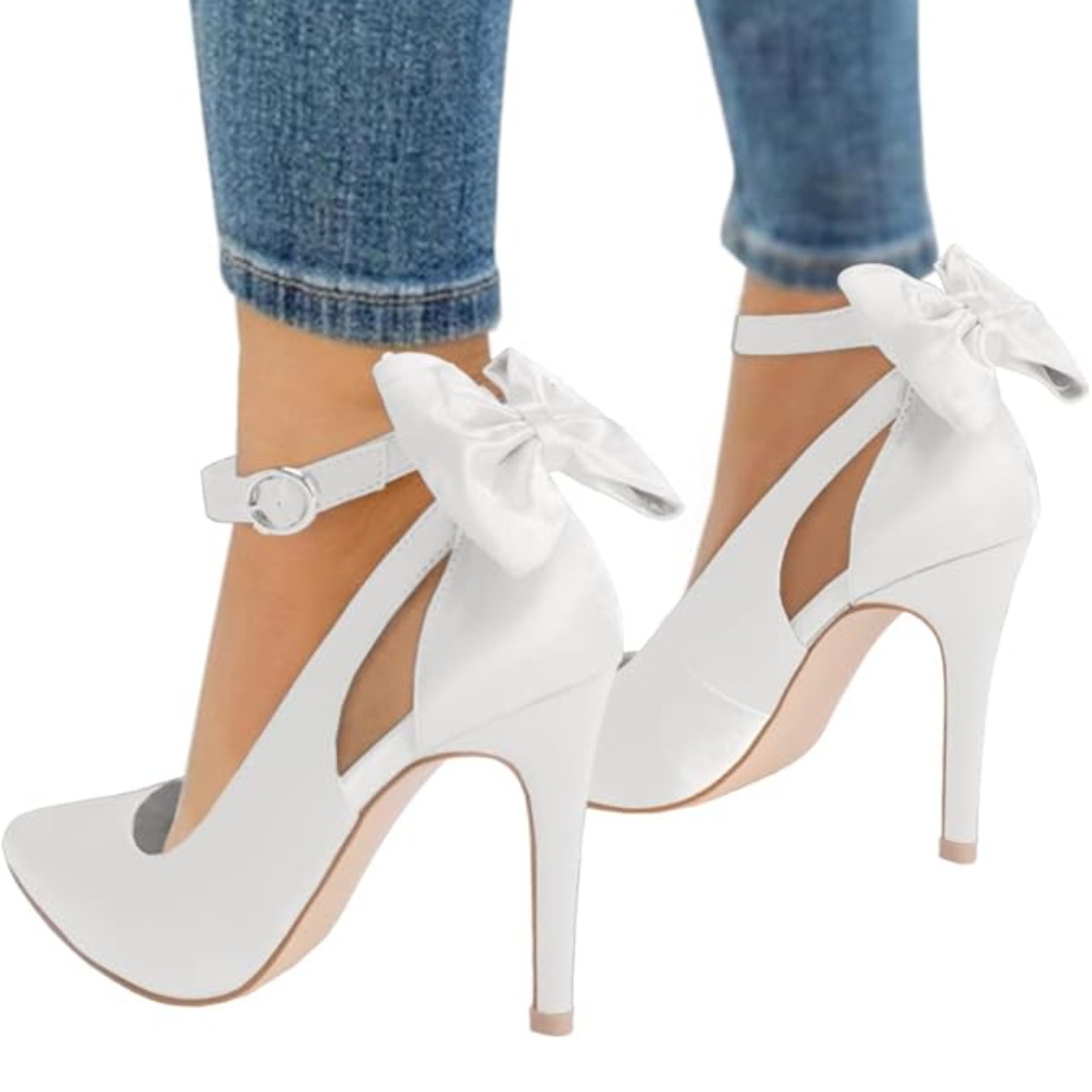 Weiße High Heels mit Schleife, Damenmode, elegantes Design, Absatzschuhe, Party-Accessoire