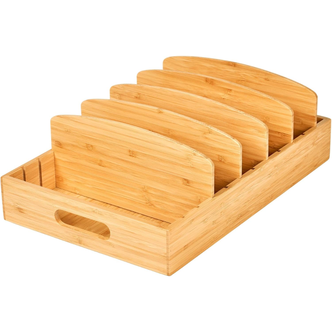 Bambus-Organizer mit vier Fächern, ideal für Küche, umweltfreundlich, naturfarben.