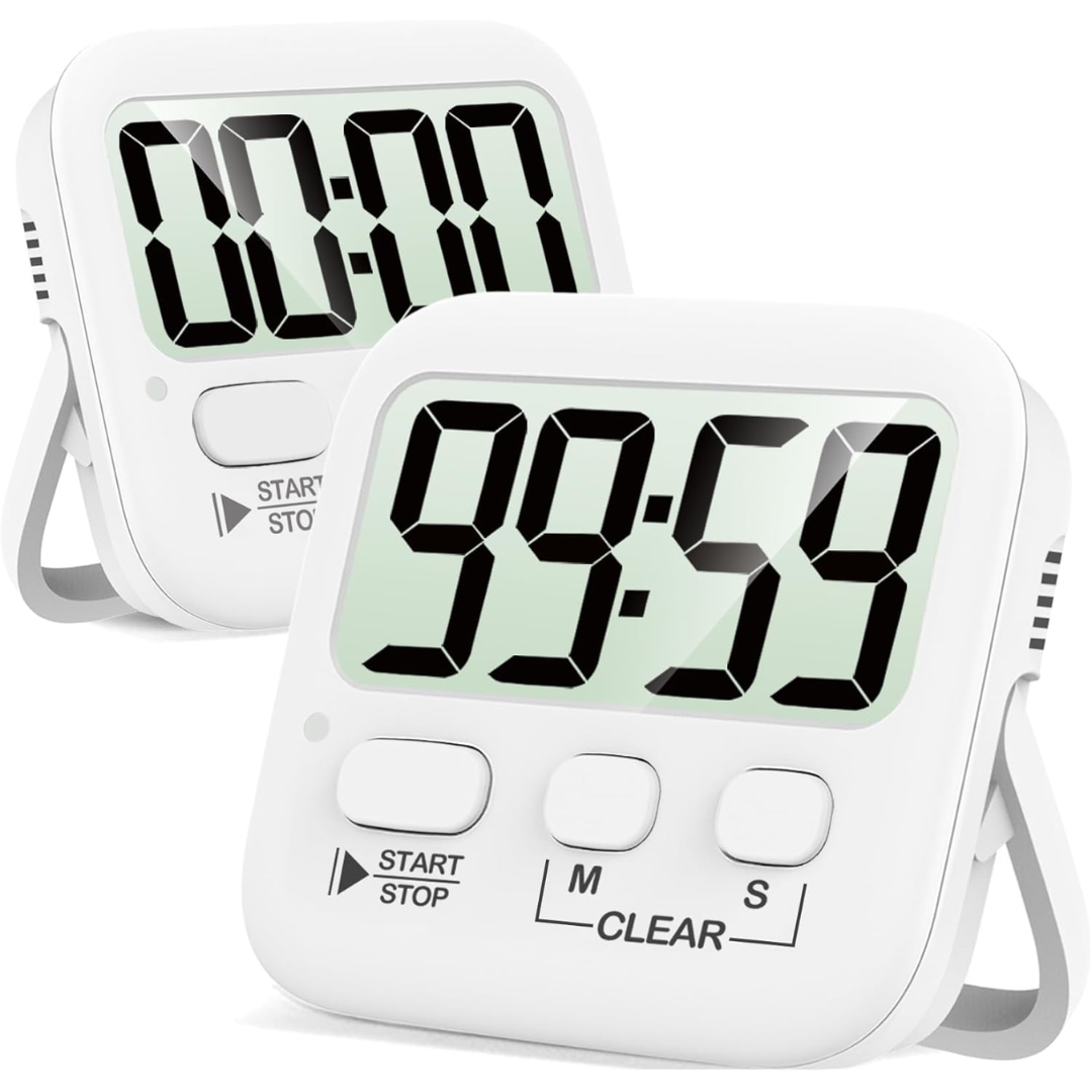 Digitaler Küchentimer, weiß, großes Display, Countdown-Funktion, Start/Stopp-Taste.