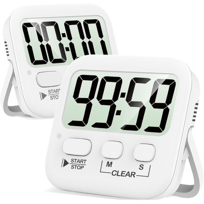 Digitaler Küchentimer, weiß, großes Display, Countdown-Funktion, Start/Stopp-Taste.