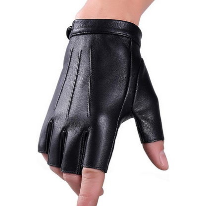Schwarzer fingerloser Lederhandschuh, Unisex, modisch, für Autofahren und Sport.