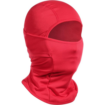 Rote Sturmhaube aus Polyester, atmungsaktiv, für Outdoor-Sportarten und Kälteschutz.