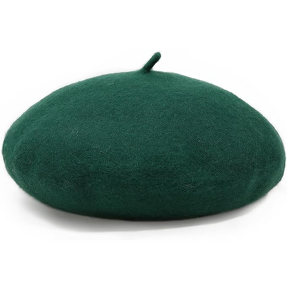 Grüne Woll-Baskenmütze, klassisch, stilvoll, modisches Accessoire, Unisex, Herbstmode.