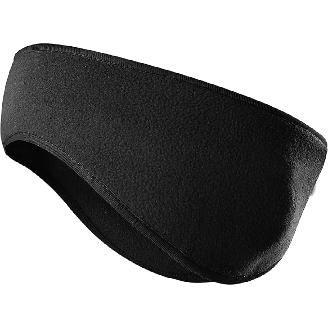 Schwarzes Fleece-Stirnband, warm, elastisch, ideal für Outdoor-Sport im Winter.
