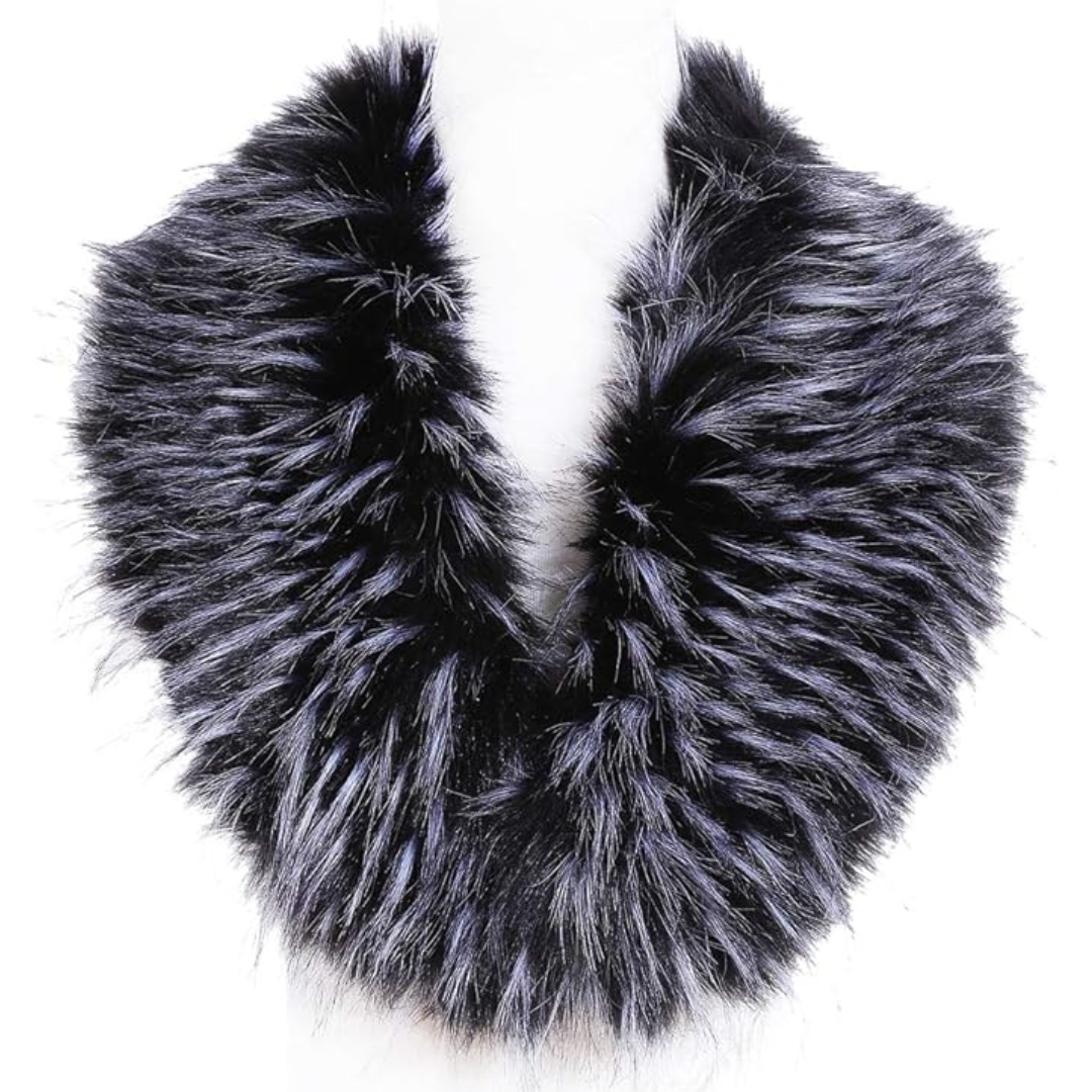 Schwarzer Kunstpelzkragen, flauschig, modisch, Winteraccessoire, Damenmode.