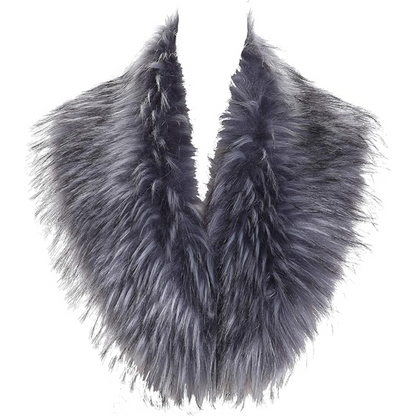 Grauer Kunstpelzkragen, flauschig, modisch, Winteraccessoire, Damenmode, elegant.