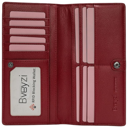 Rote Damen-Geldbörse aus Leder mit RFID-Schutz, viele Kartenfächer, elegant und praktisch.