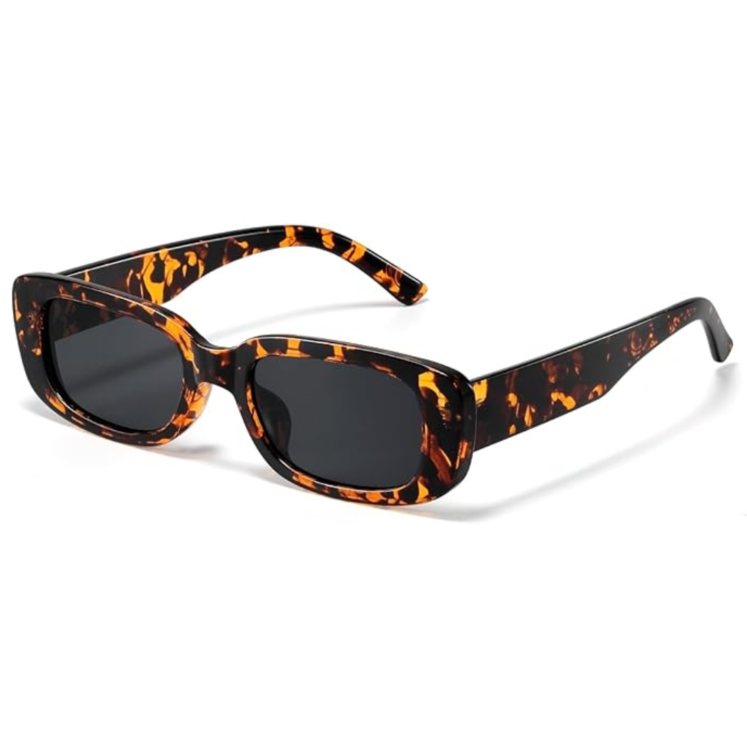Sonnenbrille Damen, rechteckig, Schildpatt, UV-Schutz, modisch, Accessoire, braun-schwarz.
