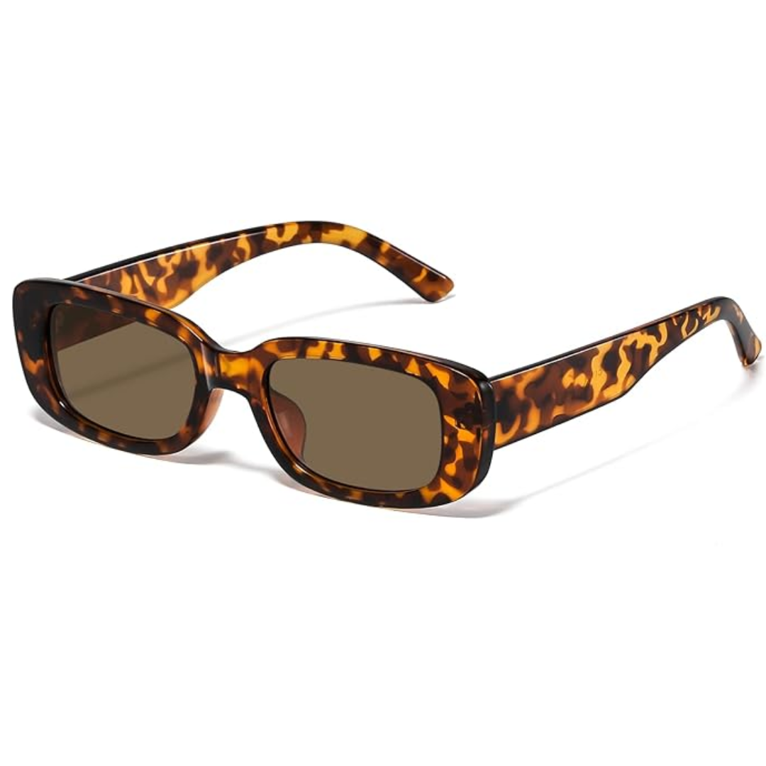 Braune rechteckige Sonnenbrille mit Schildpattmuster, modisch, UV-Schutz, Unisex.