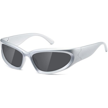 Silberne Sonnenbrille, UV-Schutz, modisches Design, schwarze Gläser, Unisex