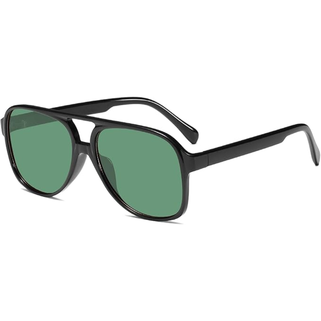 Schwarze Sonnenbrille mit grünen Gläsern, Unisex, modisch, UV-Schutz, rechteckig.