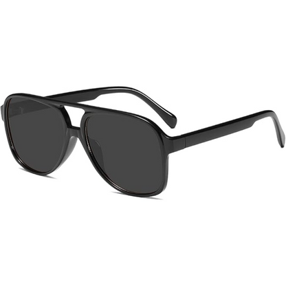Schwarze Sonnenbrille, rechteckig, Unisex, UV-Schutz, modisch, Kunststoffrahmen.