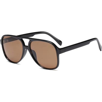 Schwarze Sonnenbrille mit braunen Gläsern, Unisex, UV-Schutz, modisches Accessoire.