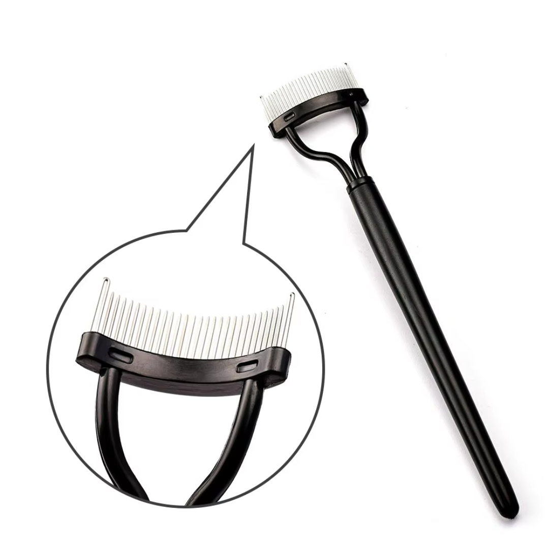 Schwarzer Wimpernkamm mit langem Griff, Metallzinken, Make-up-Tool, Wimperntrennung.