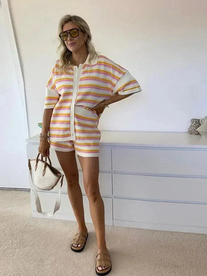 Randig dam sommarbyxa med topp och shorts – Faye
