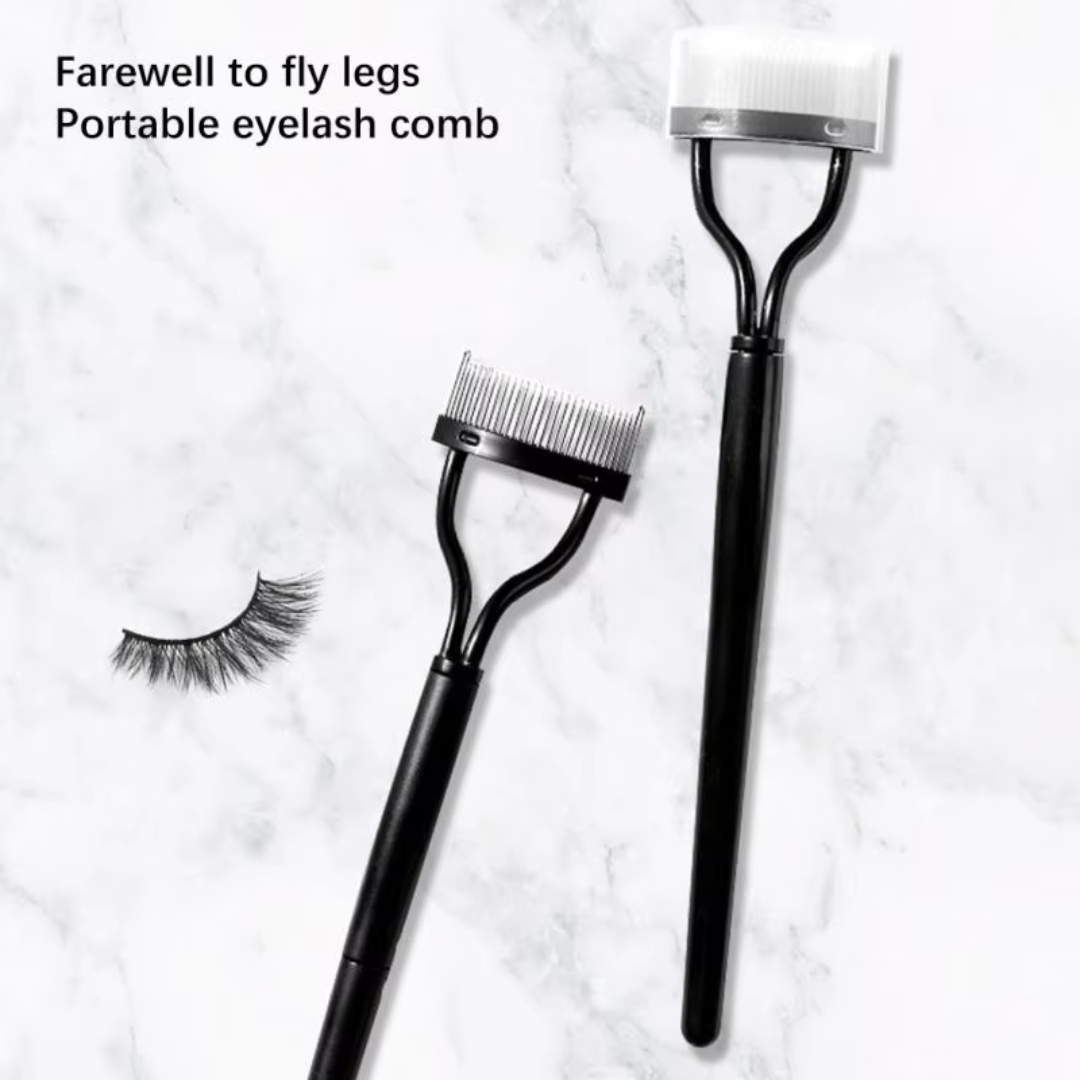 Tragbarer Wimpernkamm aus Metall, schwarz, für präzises Trennen und Stylen von Wimpern.